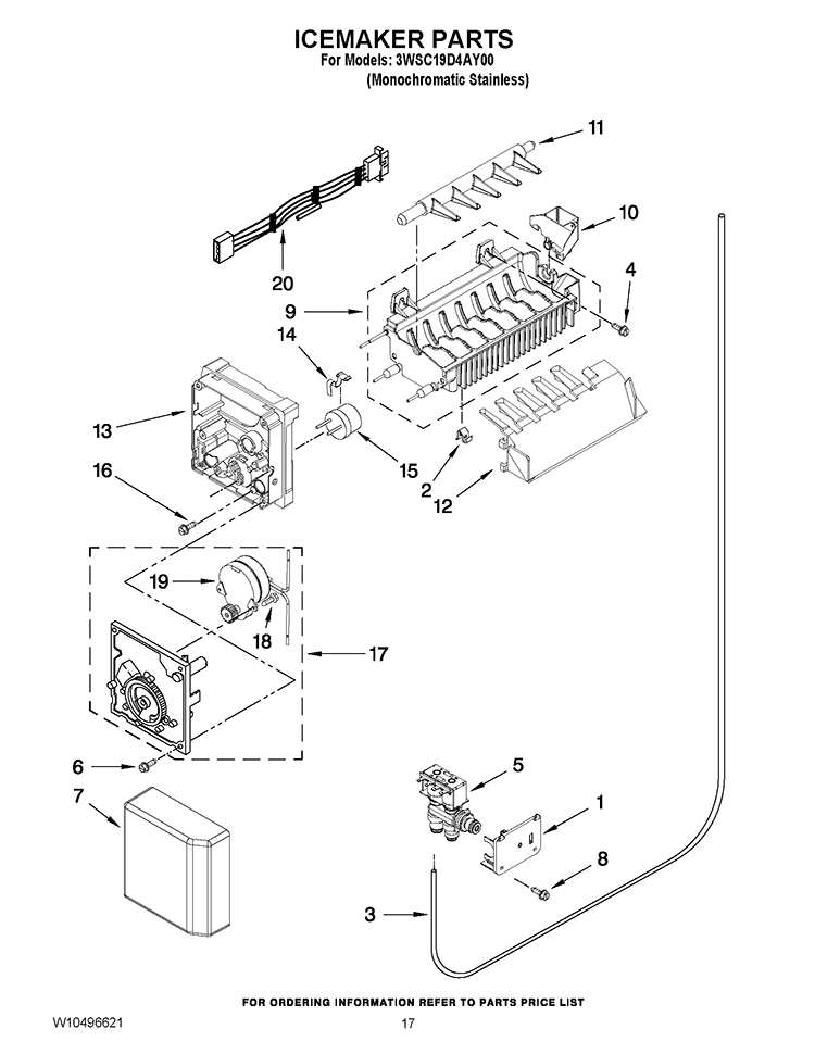 ICEMAKER PARTS Diagram and Parts List for 3WSC19D4AY00  Whirlpool Refrigerator