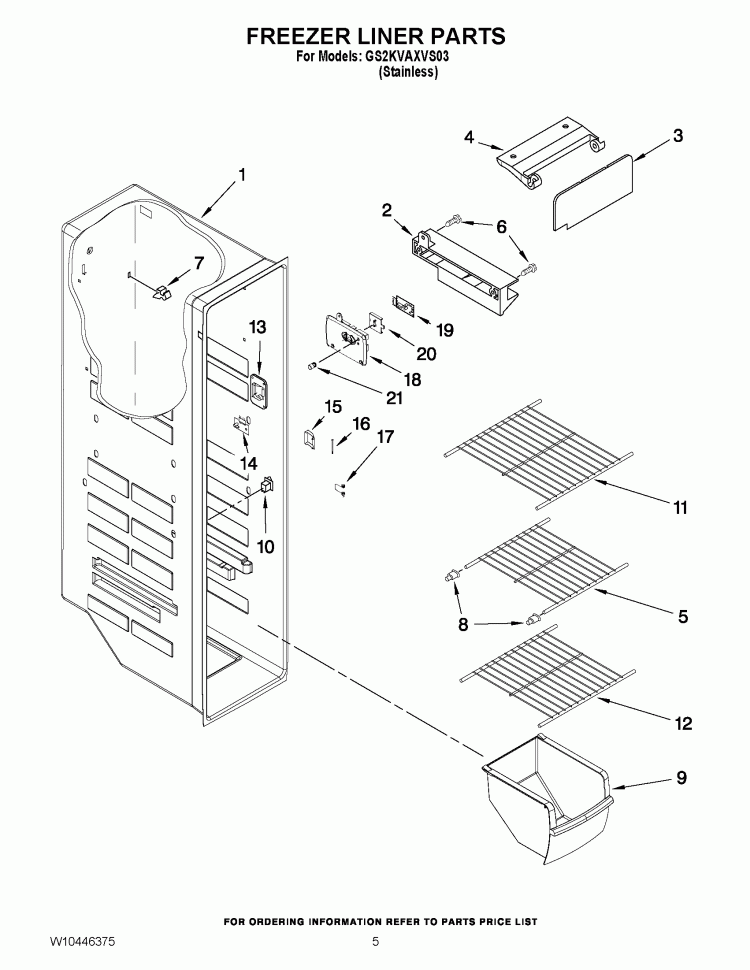 FREEZER LINER PARTS Diagram and Parts List for GS2KVAXVS03  Whirlpool Refrigerator
