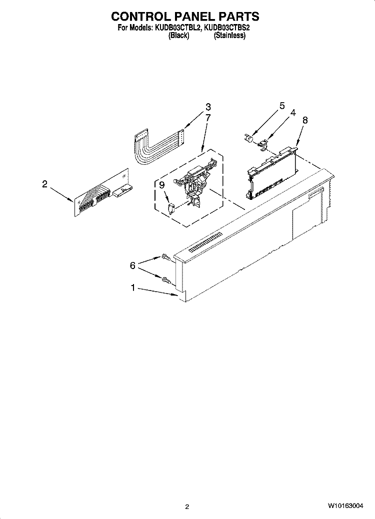 CONTROL PANEL PARTS Diagram and Parts List for KUDB03CTBS2  KitchenAid Dishwasher