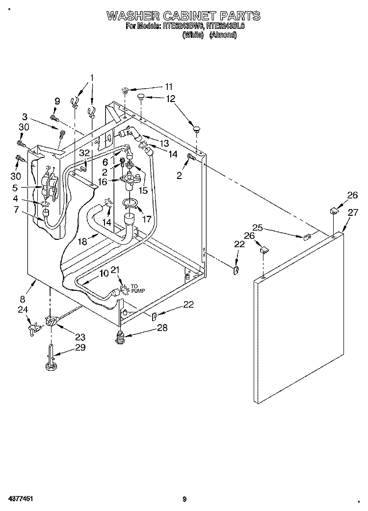 WASHER CABINET Diagram and Parts List for RTE5243BW0  Roper Washer Dryer Combo