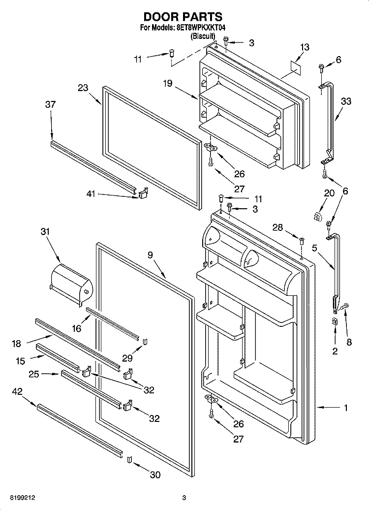 DOOR PARTS Diagram and Parts List for 8ET8WPKXKT04  Whirlpool Refrigerator
