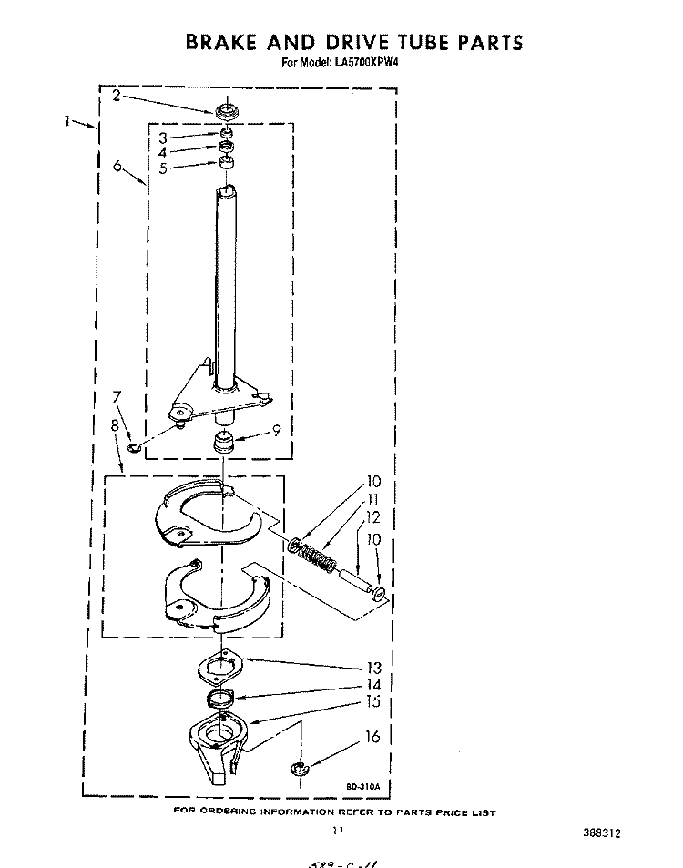 BRAKE AND DRIVE TUBE Diagram and Parts List for LA5700XPW4  Whirlpool Washer