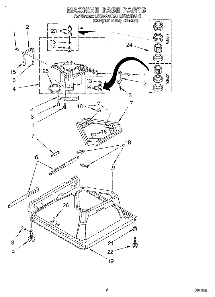 MACHINE BASE Diagram and Parts List for LSQ8500JT0  Whirlpool Washer
