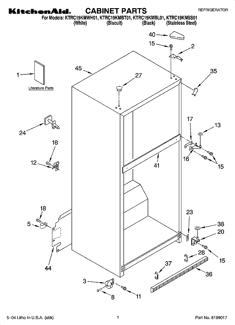 CABINET PARTS Diagram and Parts List for KTRC19KMBT01  KitchenAid Refrigerator