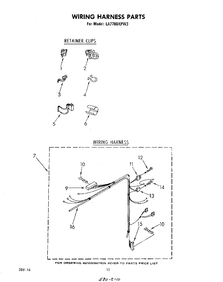 WIRING HARNESS Diagram and Parts List for LA7700XPW3  Whirlpool Washer