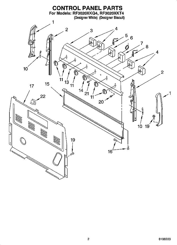 CONTROL PANEL PARTS Diagram and Parts List for RF3020XKQ4  Whirlpool Range