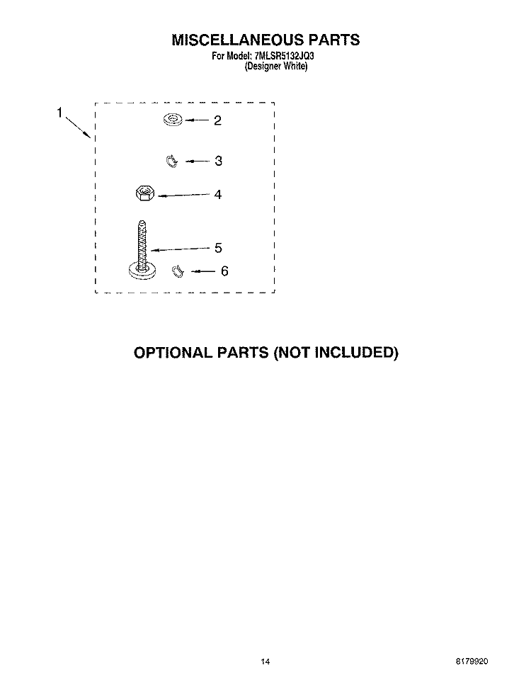 MISCELLANEOUS, OPTIONAL Diagram and Parts List for 7MLSR5132JQ3  Whirlpool Washer