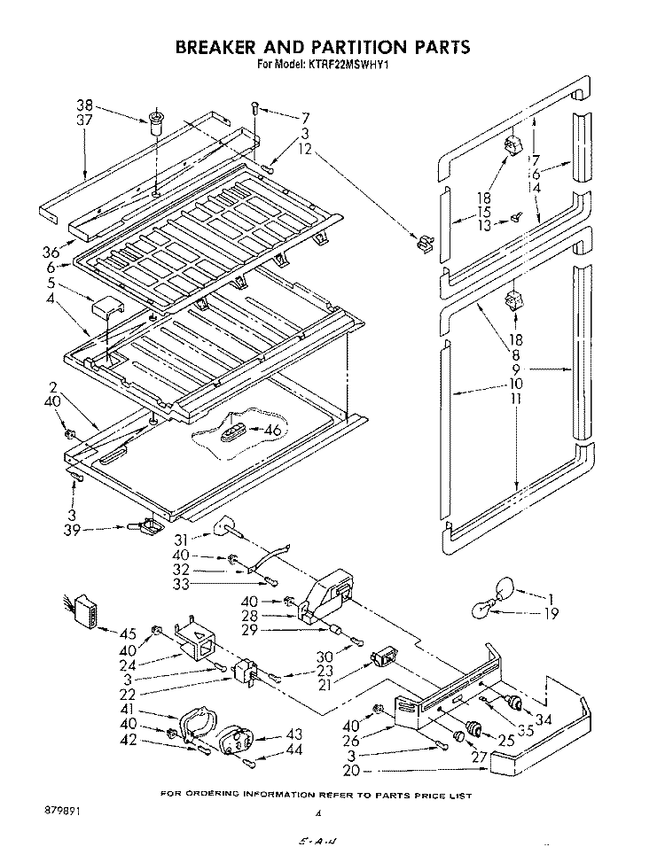 BREAKER AND PARTITION Diagram and Parts List for KTRF22MSTOY1  Whirlpool Refrigerator