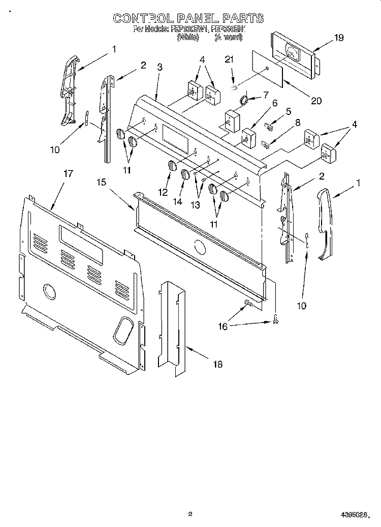 CONTROL PANEL Diagram and Parts List for FEP330EN1  Roper Range