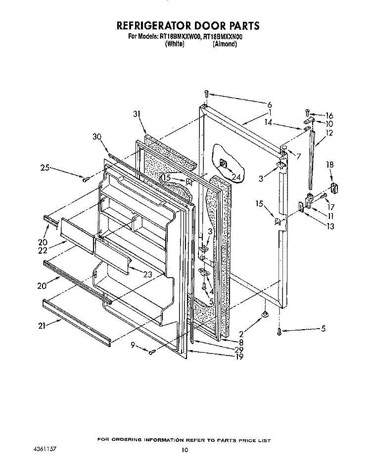 REFRIGERATOR DOOR Diagram and Parts List for RT18BMXXW00  Roper Refrigerator