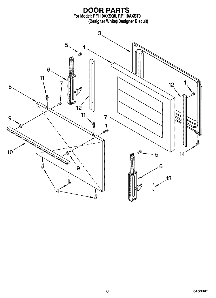 DOOR PARTS, OPTIONAL PARTS Diagram and Parts List for RF110AXSQ0  Whirlpool Range