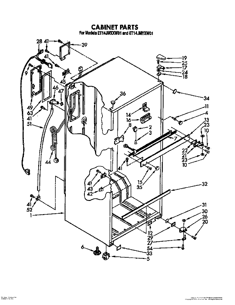 CABINET Diagram and Parts List for ET14JMXXN01  Whirlpool Refrigerator