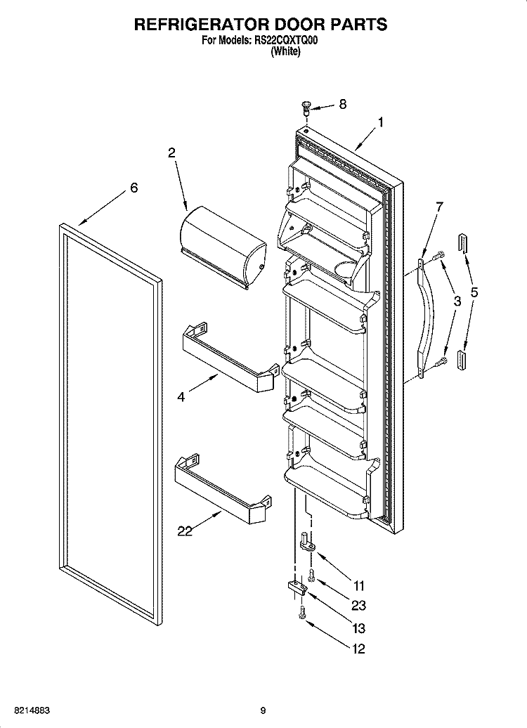 REFRIGERATOR DOOR PARTS Diagram and Parts List for RS22CQXTQ00  Roper Refrigerator