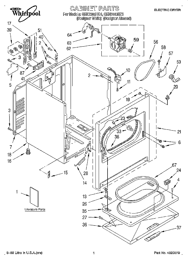CABINET Diagram and Parts List for GEN2000HQ1  Whirlpool Dryer