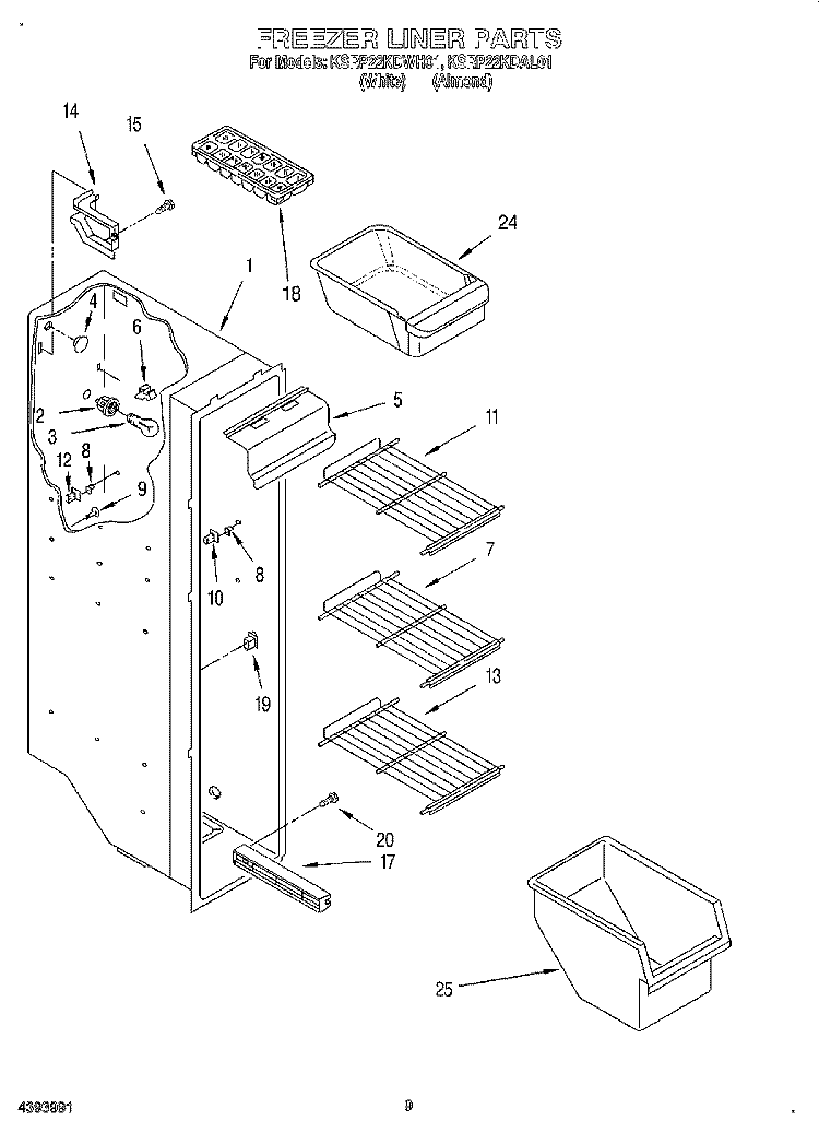 FREEZER LINER Diagram and Parts List for KSRP22KDWH01  KitchenAid Refrigerator