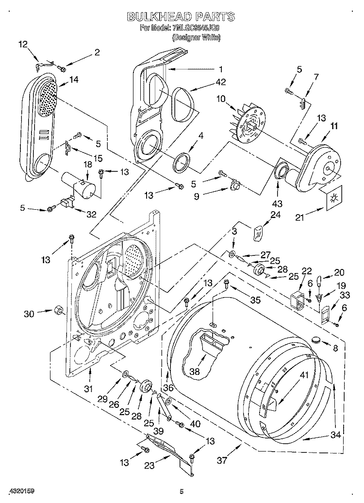 BULKHEAD Diagram and Parts List for 7MLGC9545JQ0  Whirlpool Dryer