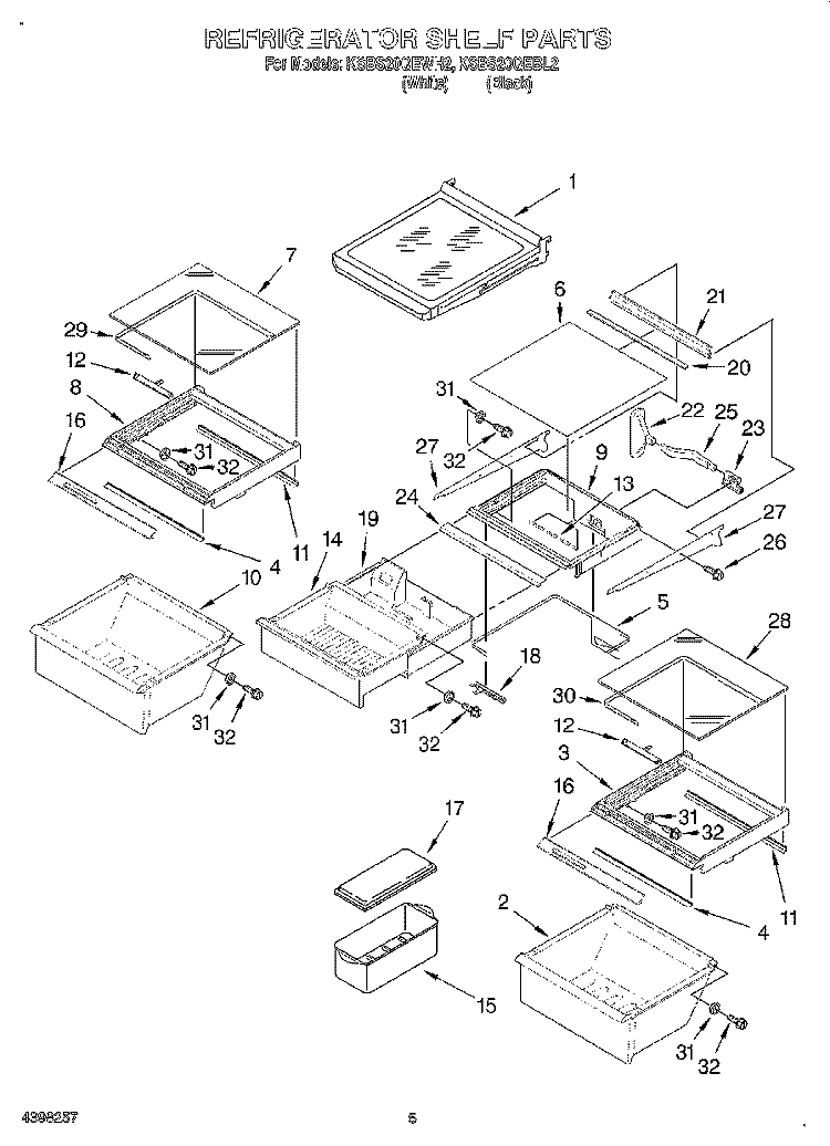 REFRIGERATOR SHELF Diagram and Parts List for KSBS20QEWH2  KitchenAid Refrigerator