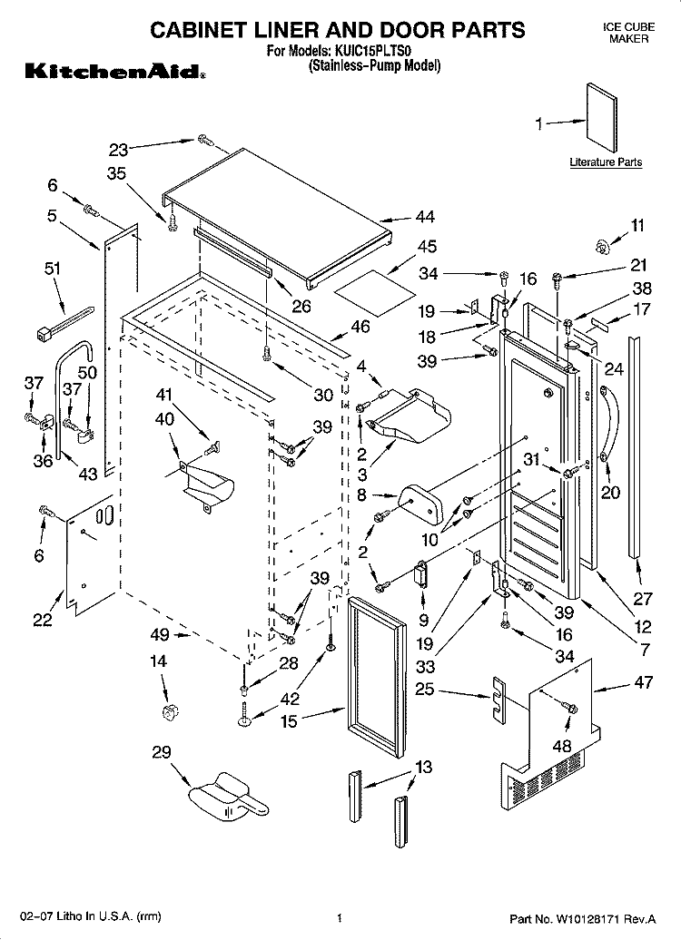 CABINET LINER AND DOOR PARTS Diagram and Parts List for KUIC15PLTS0  KitchenAid Ice Maker