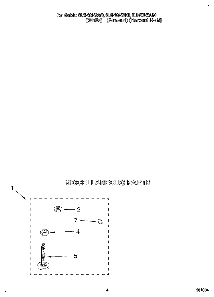 MISCELLANEOUS Diagram and Parts List for 8LSP8245AG0  Whirlpool Washer