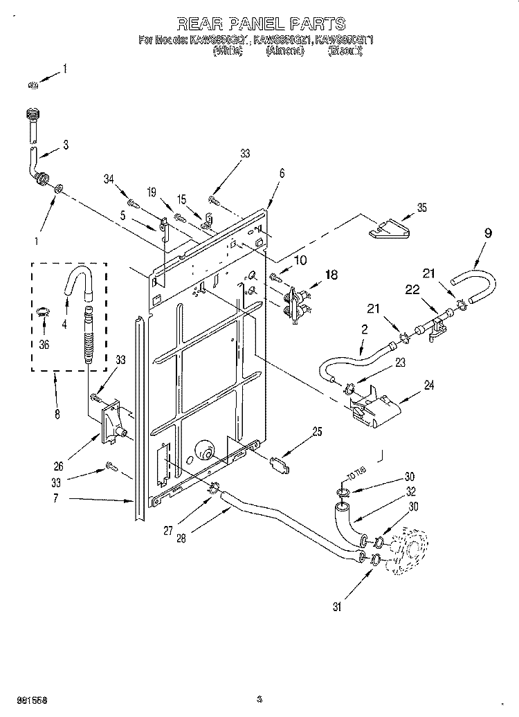 REAR PANEL Diagram and Parts List for KAWS850GQ1  KitchenAid Washer