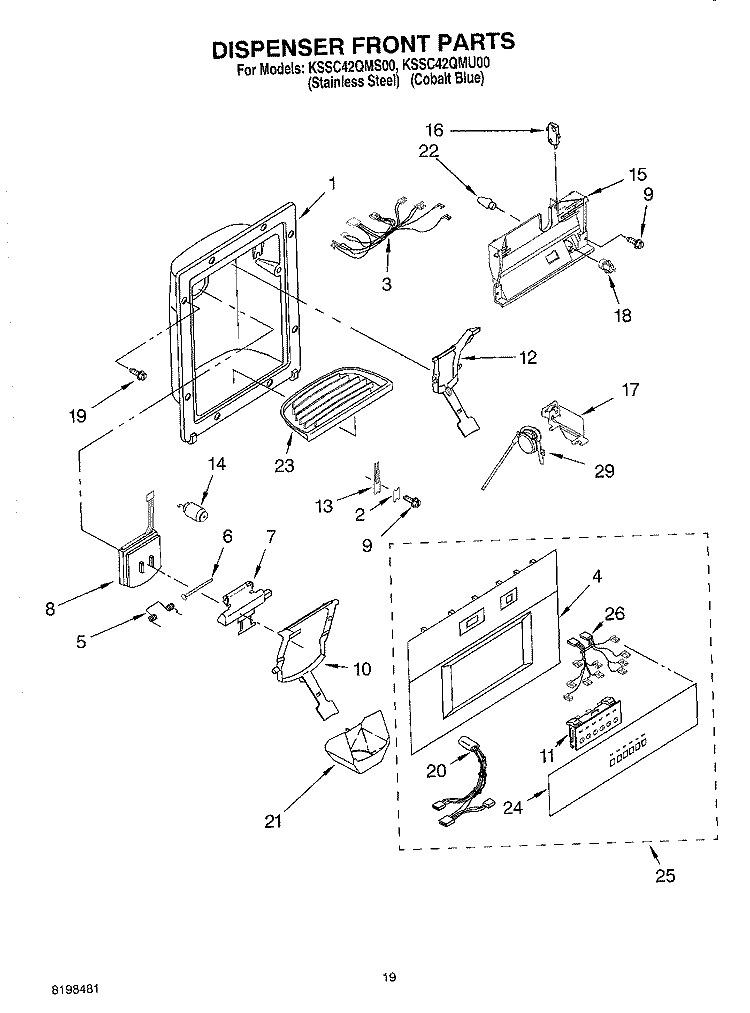 DISPENSER AND FRONT PARTS Diagram and Parts List for KSSC42QMS00  KitchenAid Refrigerator