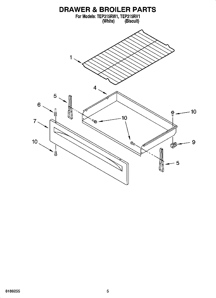 DRAWER & BROILER PARTS Diagram and Parts List for TEP315RW1  Estate Range