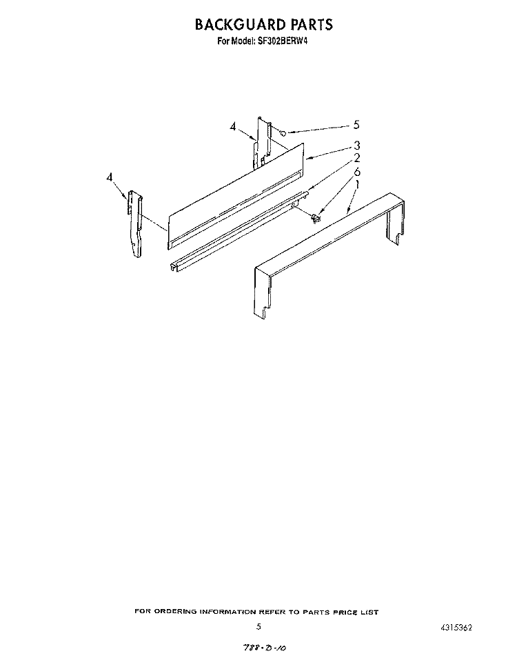 BACKGUARD Diagram and Parts List for SF302BERW4  Whirlpool Range