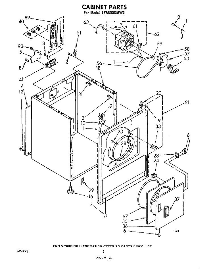 SECTION Diagram and Parts List for LE5600XMW0  Whirlpool Dryer