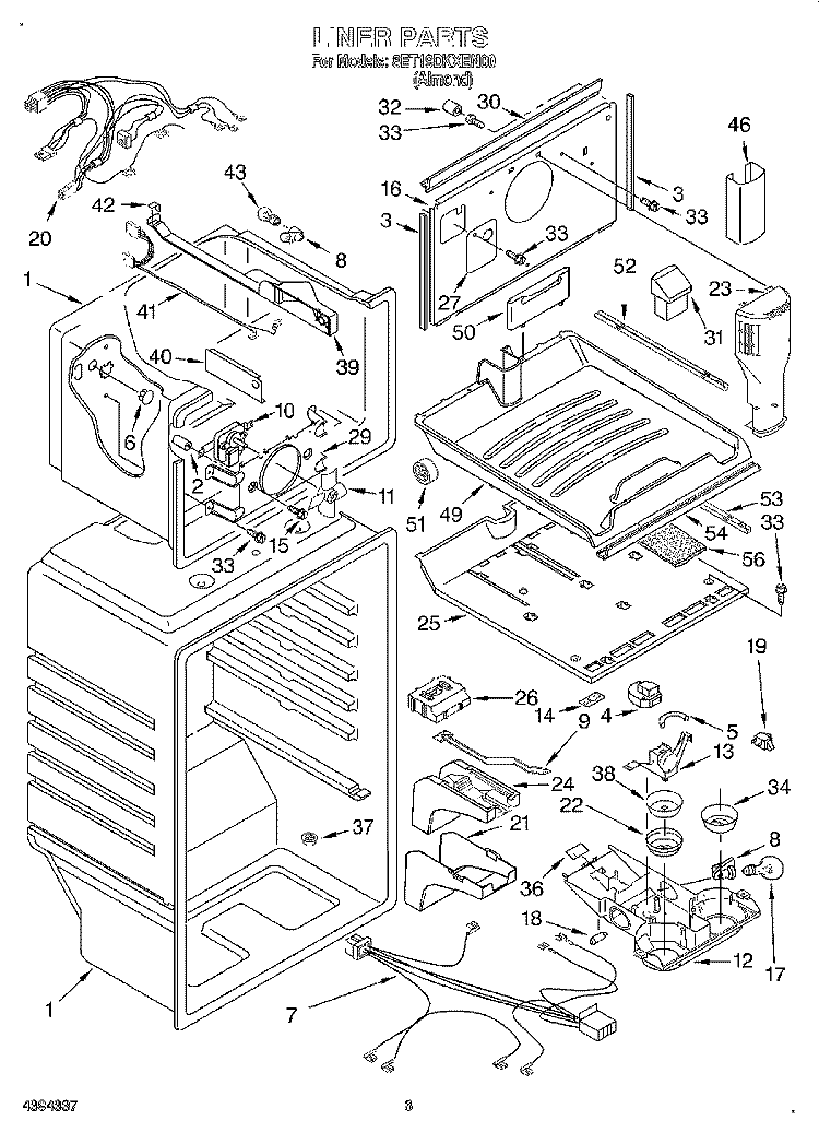 LINER Diagram and Parts List for 8ET19DKXEN00  Whirlpool Refrigerator