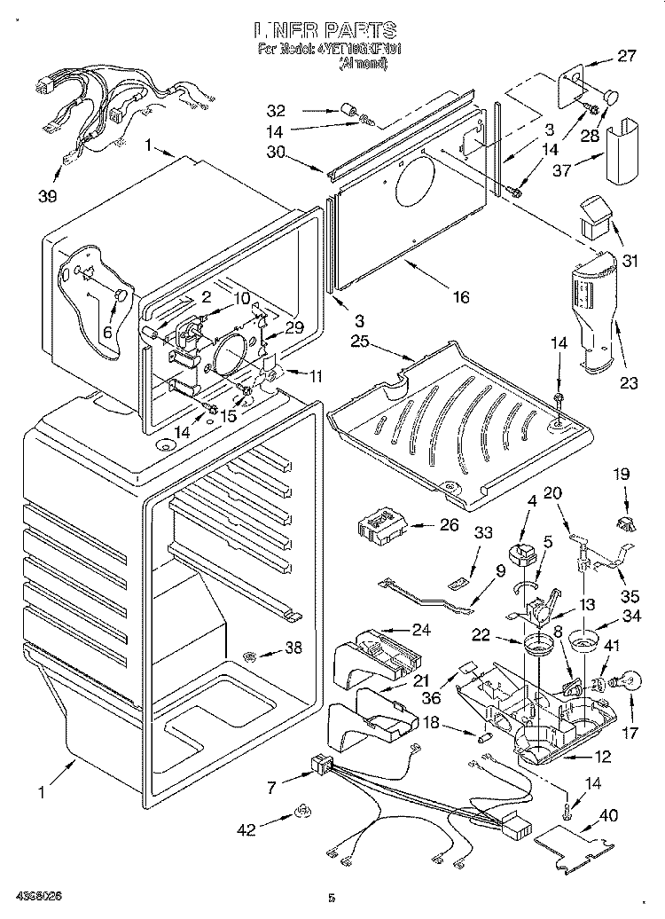 LINER Diagram and Parts List for 4YET18GKFN01  Whirlpool Refrigerator