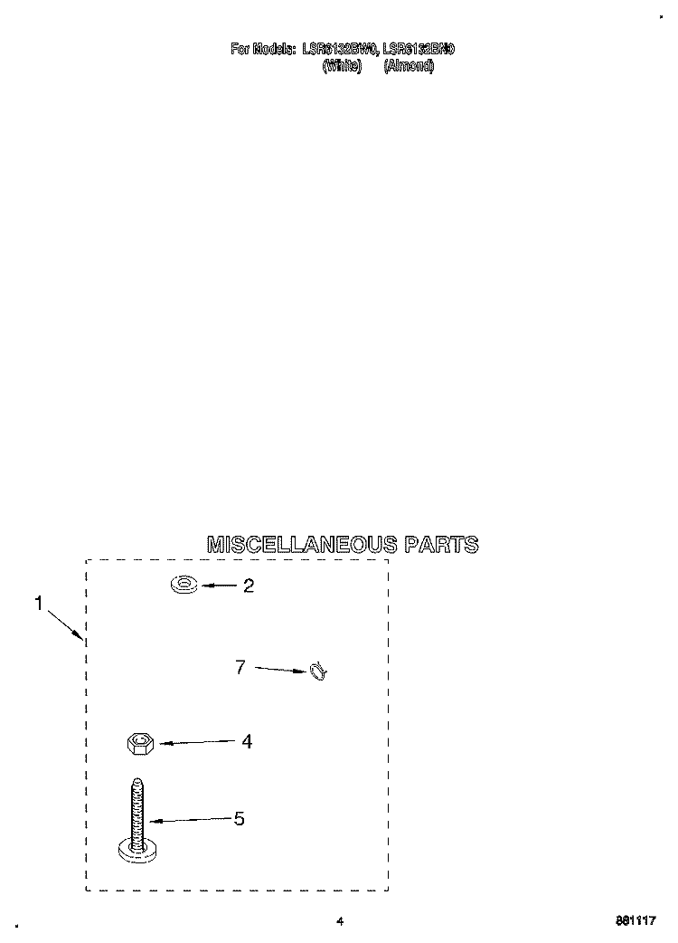 MISCELLANEOUS Diagram and Parts List for LSR6132BW0  Whirlpool Washer