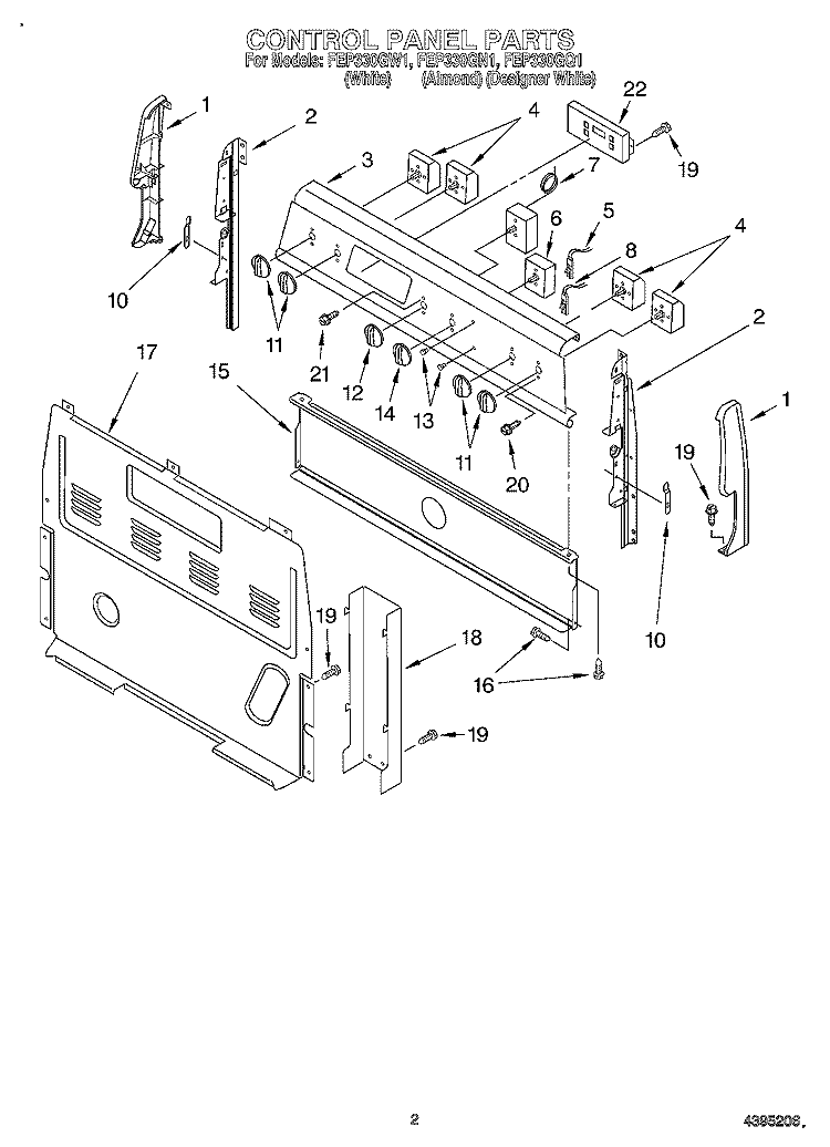 CONTROL PANEL Diagram and Parts List for FEP330GQ1  Roper Range