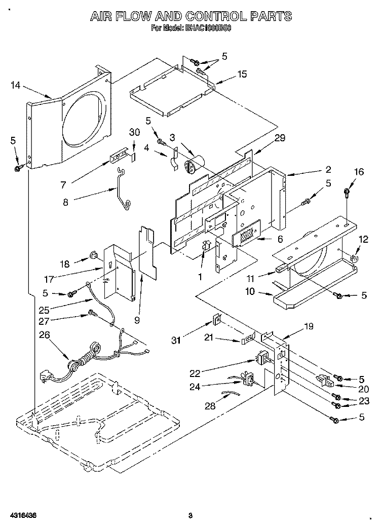 AIRFLOW AND CONTROL Diagram and Parts List for BHAC1000BS0  Whirlpool Air Conditioner