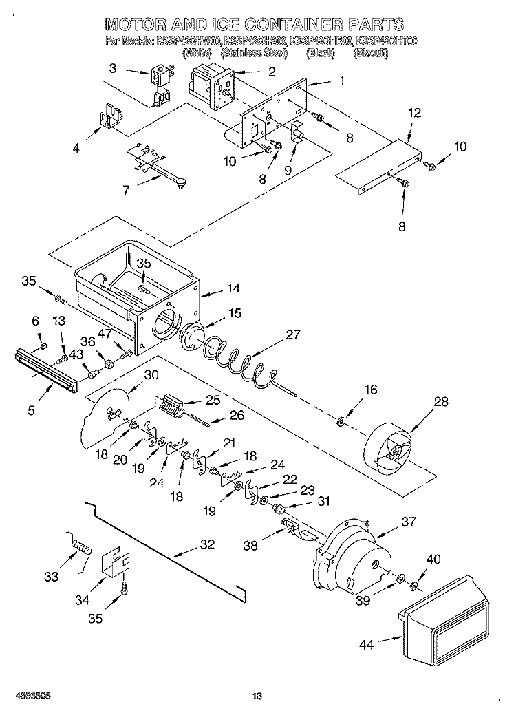 MOTOR AND ICE CONTAINER Diagram and Parts List for KSSP42QHS00  KitchenAid Refrigerator