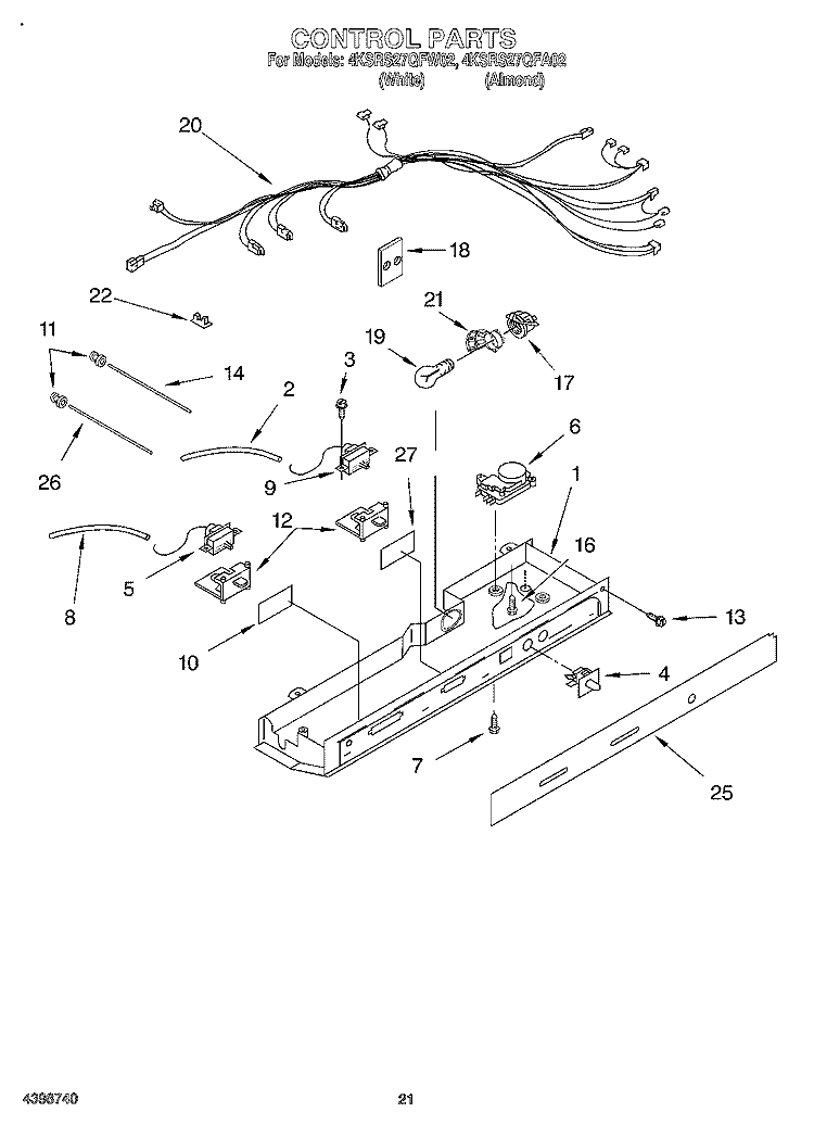 CONTROL, OPTIONAL Diagram and Parts List for 4KSRS27QFW02  KitchenAid Refrigerator