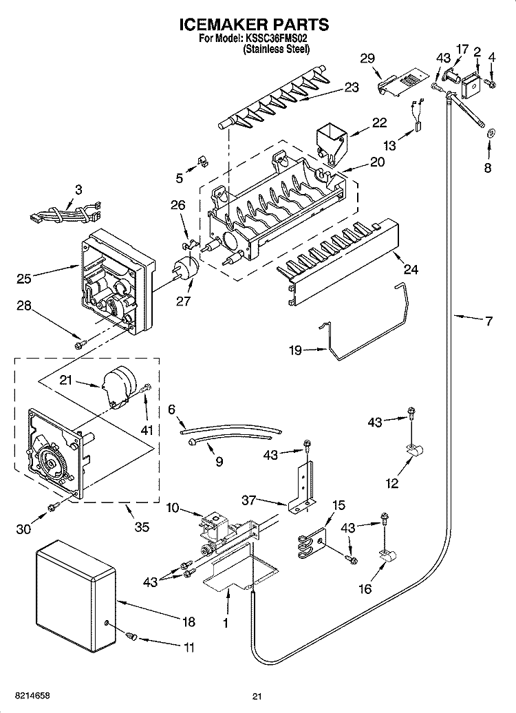 ICEMAKER PARTS Diagram and Parts List for KSSC36FMS02  KitchenAid Refrigerator