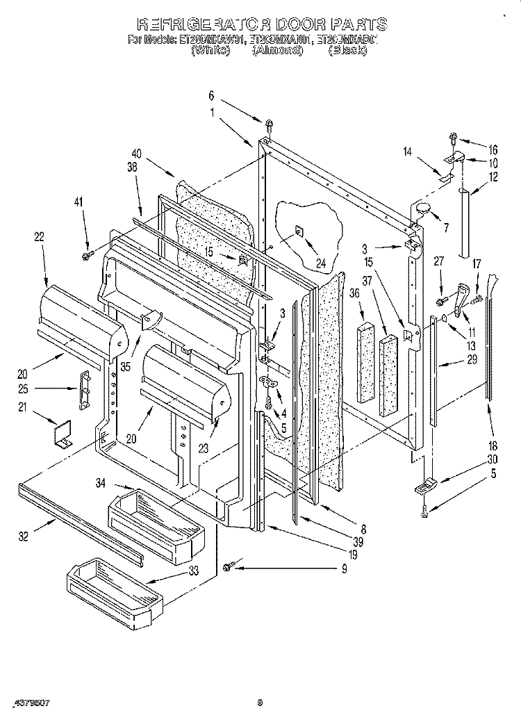 REFRIGERATOR DOOR Diagram and Parts List for ET20DMXAB01  Whirlpool Refrigerator