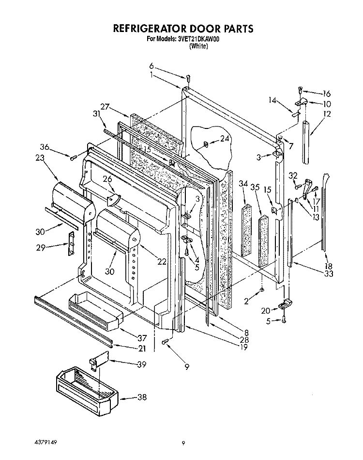 REFRIGERATOR DOOR Diagram and Parts List for 3VET21DKAW00  Whirlpool Refrigerator
