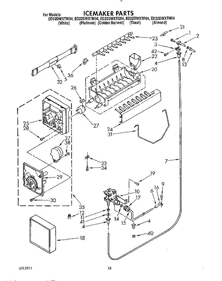ICEMAKER, LIT/OPTIONAL Diagram and Parts List for ED22DWXTG04  Whirlpool Refrigerator