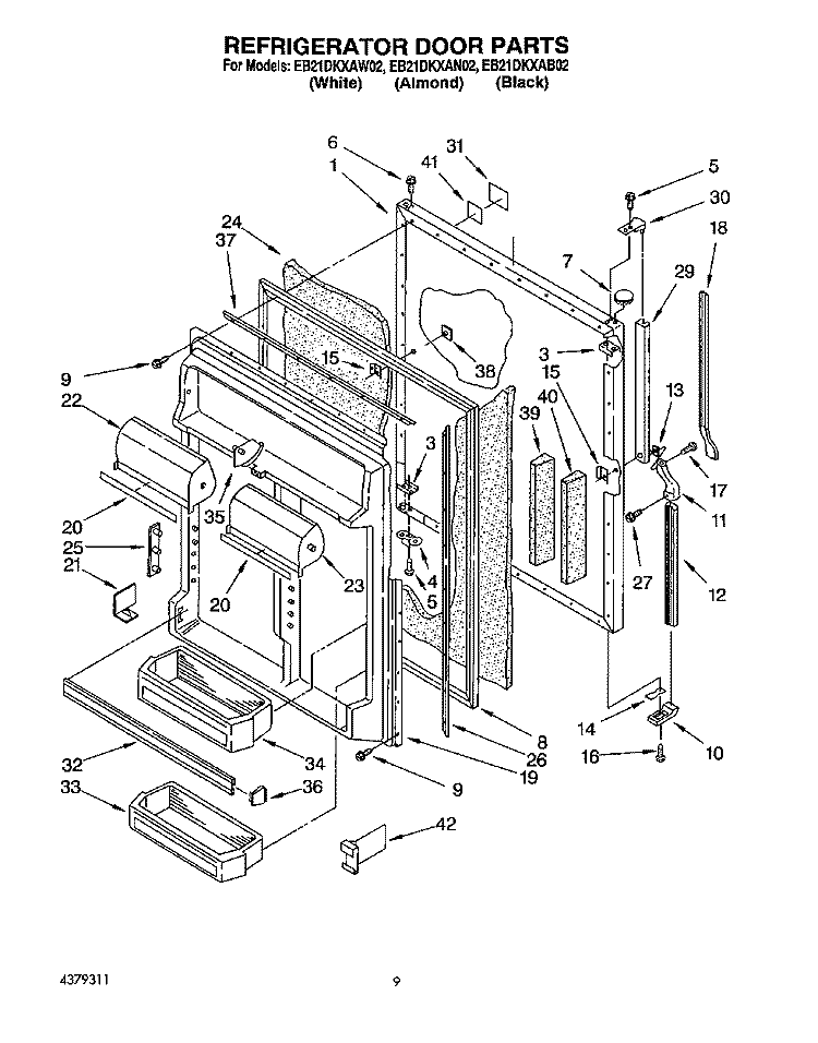 REFRIGERATOR DOOR Diagram and Parts List for EB21DKXAW02  Whirlpool Refrigerator