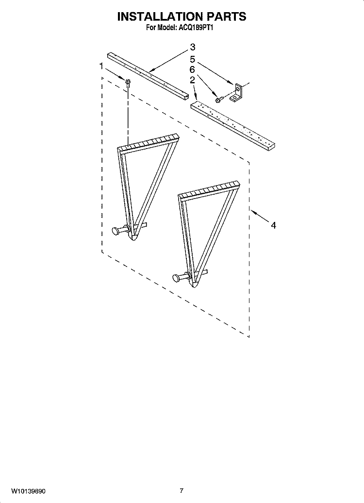 INSTALLATION PARTS Diagram and Parts List for ACQ189PT1  Whirlpool Air Conditioner