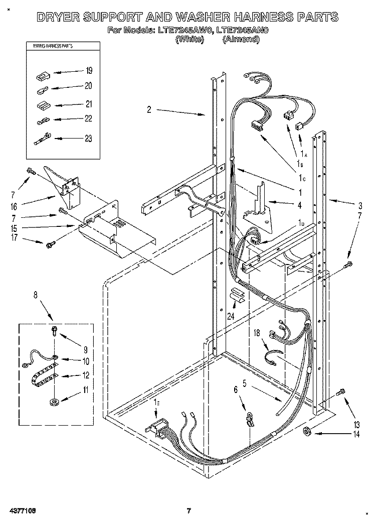 DRYER SUPPORT AND WASHER HARNESS Diagram and Parts List for LTE7245AN0  Whirlpool Washer Dryer Combo