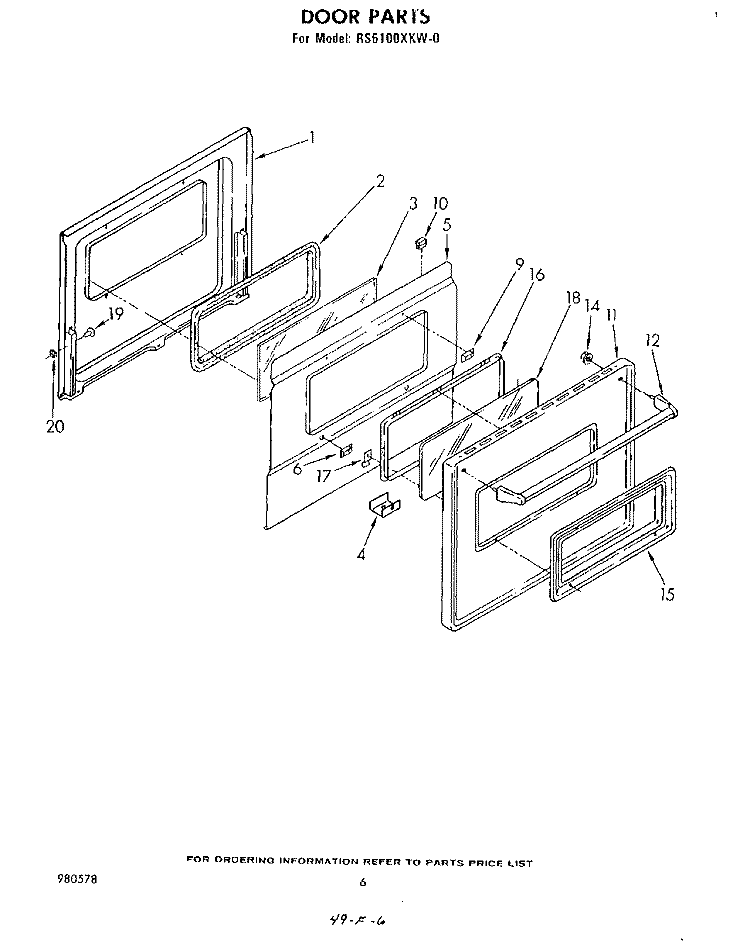 DOOR , LITERATURE AND OPTIONAL Diagram and Parts List for RS6100XKW0  Whirlpool Range