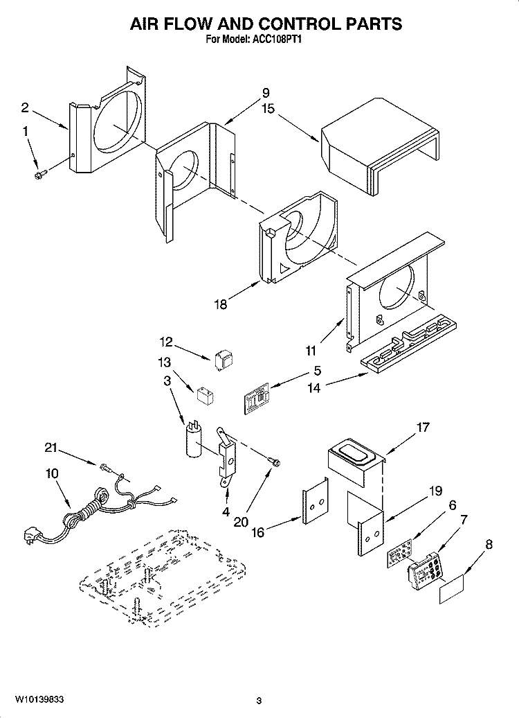 AIR FLOW AND CONTROL PARTS Diagram and Parts List for ACC108PT1  Whirlpool Air Conditioner