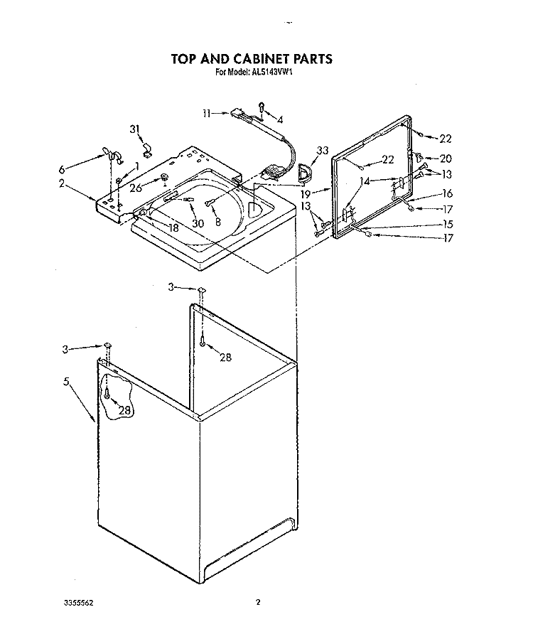 TOP AND CABINET, LIT/OPTIONAL Diagram and Parts List for AL5143VG1  Whirlpool Washer