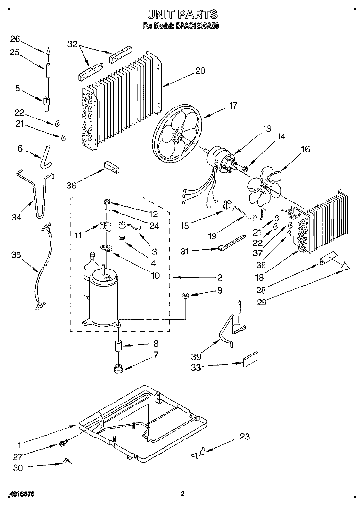 UNIT, LITERATURE Diagram and Parts List for BPAC1200AS0  KitchenAid Air Conditioner