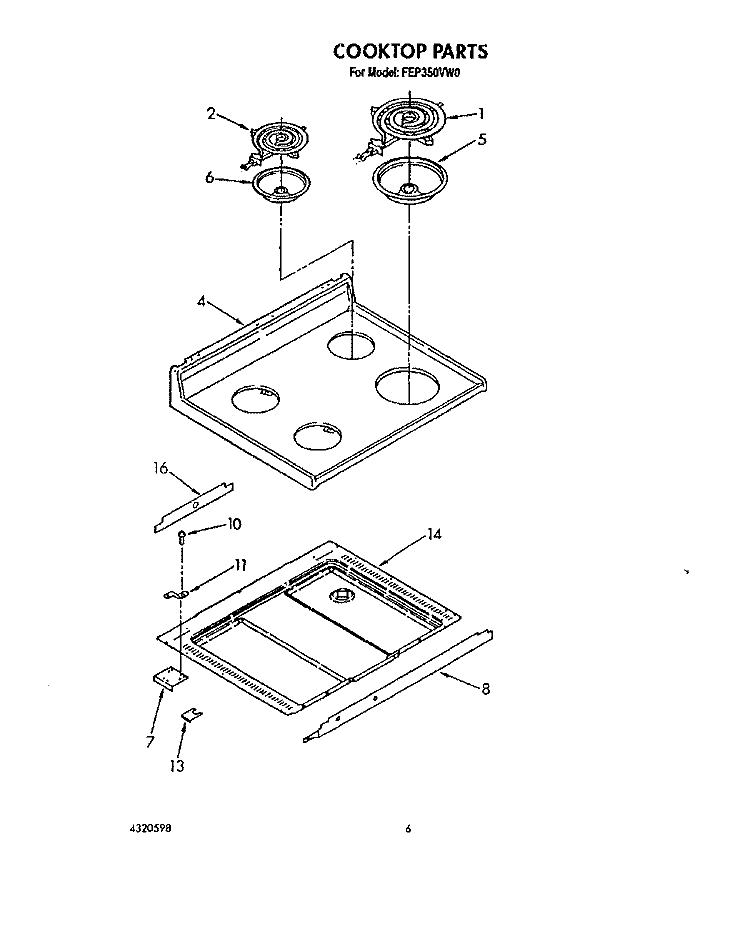COOKTOP Diagram and Parts List for FEP350VL0  Whirlpool Range