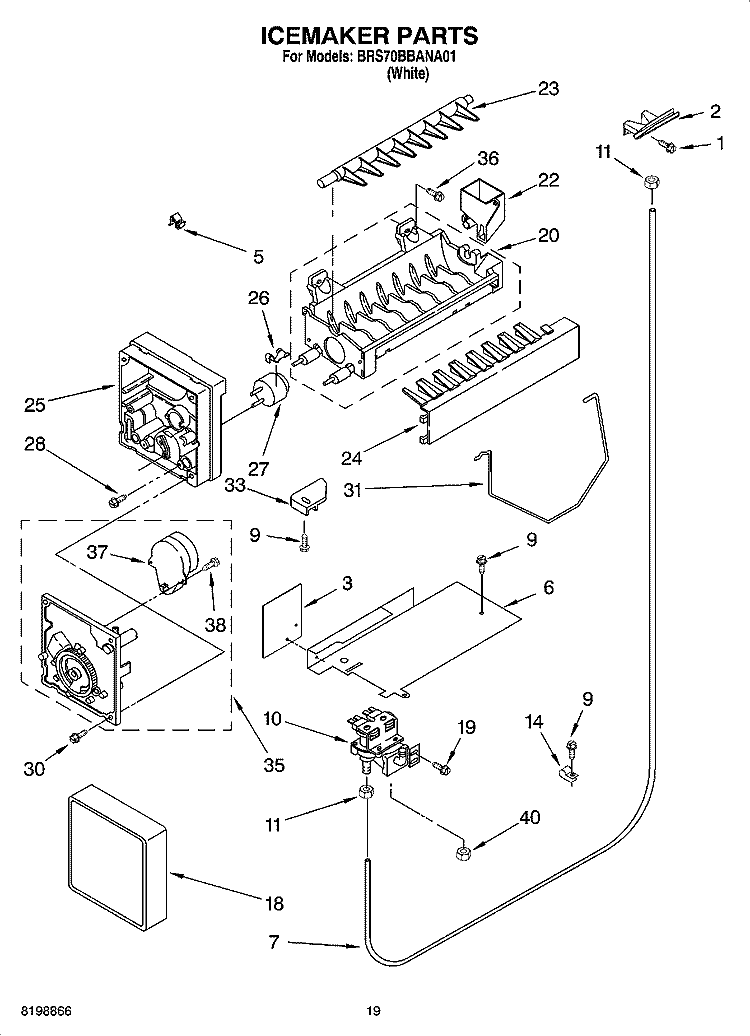 ICEMAKER PARTS, OPTIONAL PARTS Diagram and Parts List for BRS70BBANA01  Whirlpool Refrigerator