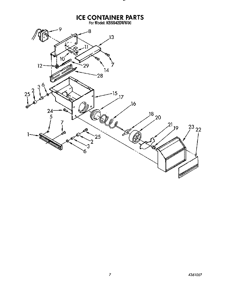 ICE CONTAINER Diagram and Parts List for KSSS42DWW00  KitchenAid Refrigerator