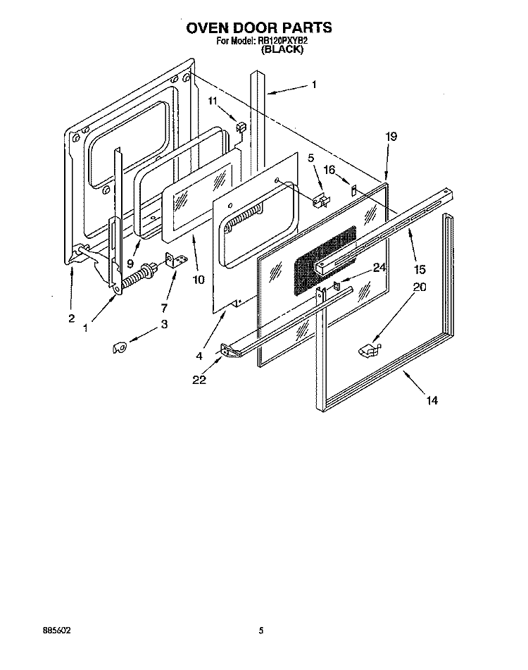 OVEN DOOR Diagram and Parts List for RB120PXYB2  Whirlpool Wall Oven